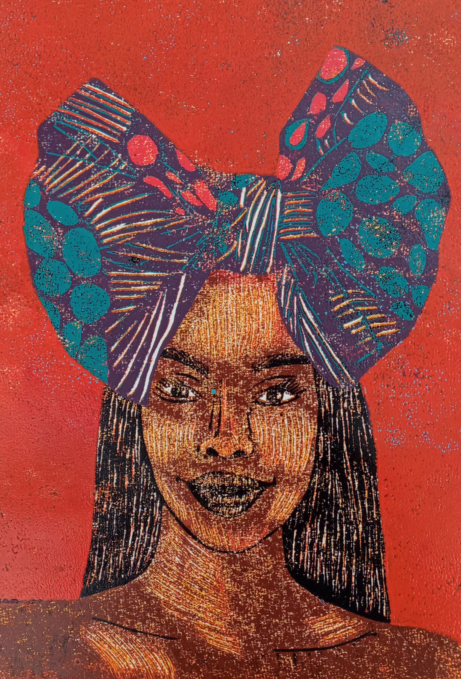 "The Vibrant Bow" - Women in Headwraps (Woodcut Print on Paper) + Upcycled Fridge Magnet