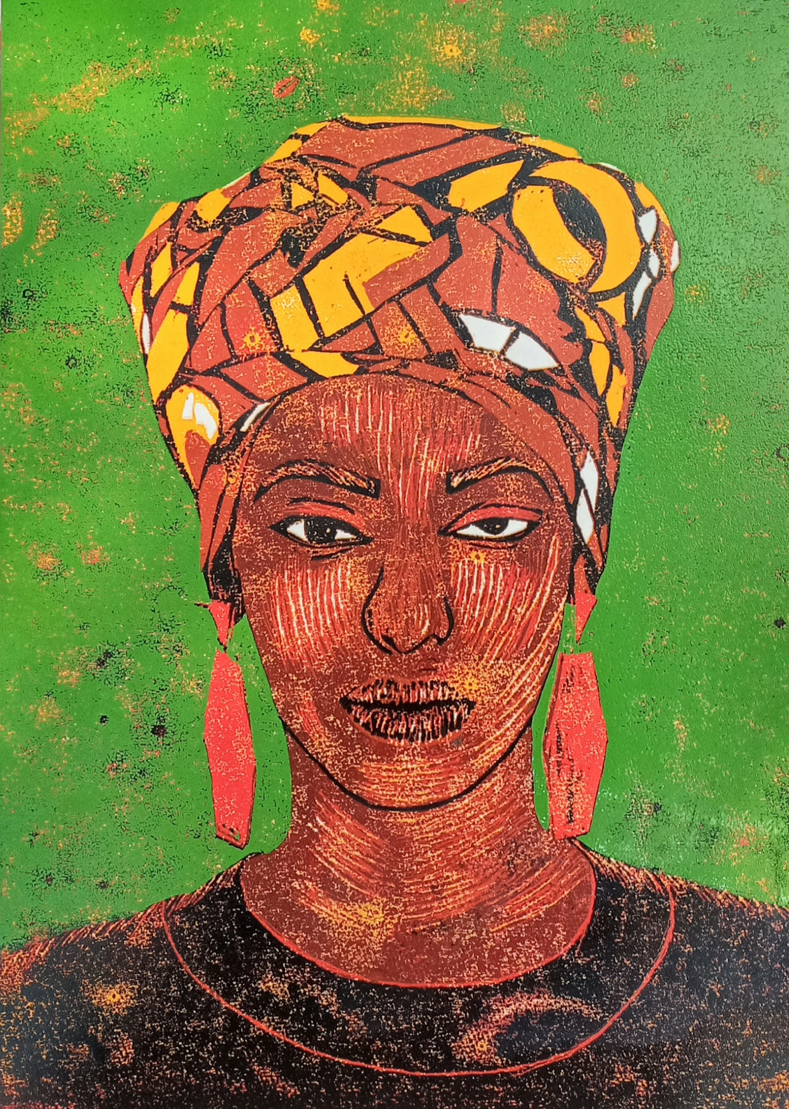 "The Golden Narrative" Women in Headwraps (Woodcut Print on Paper) + Fridge Magnet
