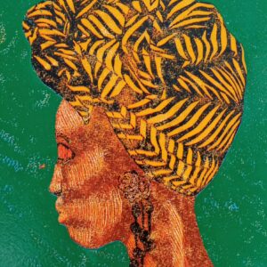 "The Earthy Silhouette"  Women in Headwraps  (Woodcut Print on Paper)+ Upcycled Fridge Magnet