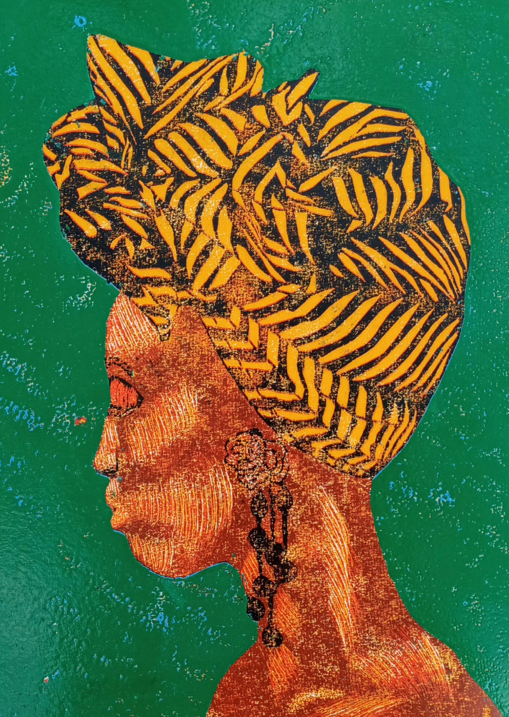 "The Earthy Silhouette" Women in Headwraps (Woodcut Print on Paper)+ Upcycled Fridge Magnet